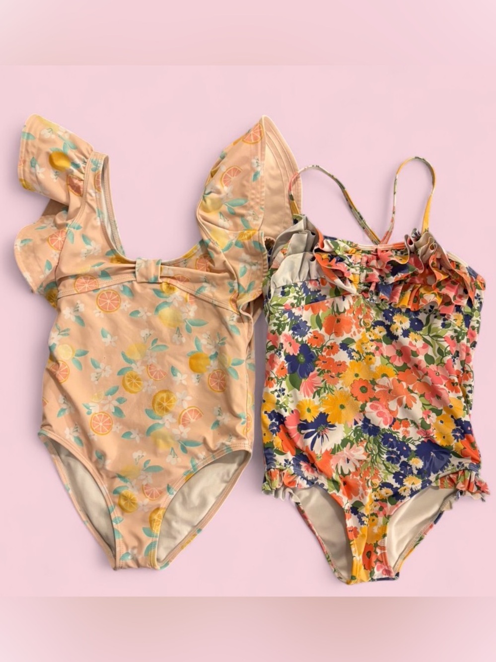 Janie and Jack Girls Swimsuit Bundle Floral Citrus One Piece Set Size 7